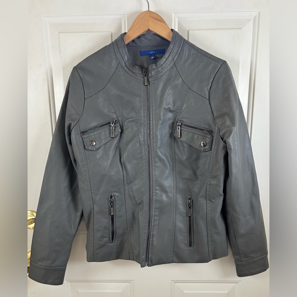 Apt 9 Women’s Gray Faux Zipper Leather Jacket